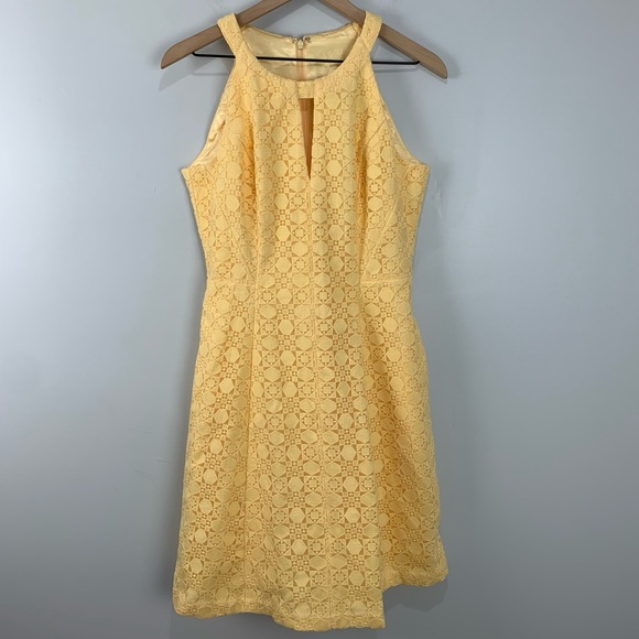 White House Black Market Yellow Lace Halter Dress - Picture 4 of 11